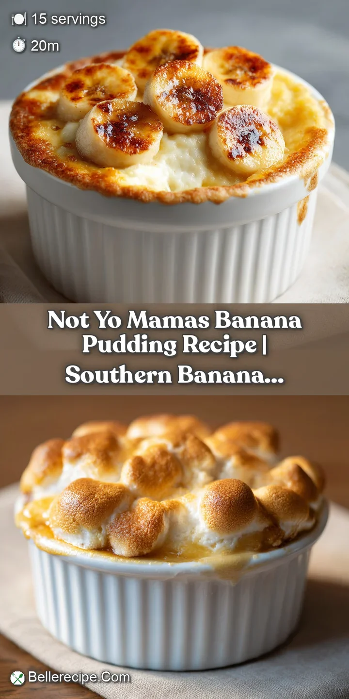 Close-up of velvety banana pudding with soft banana slices and crunchy wafer bits visible.