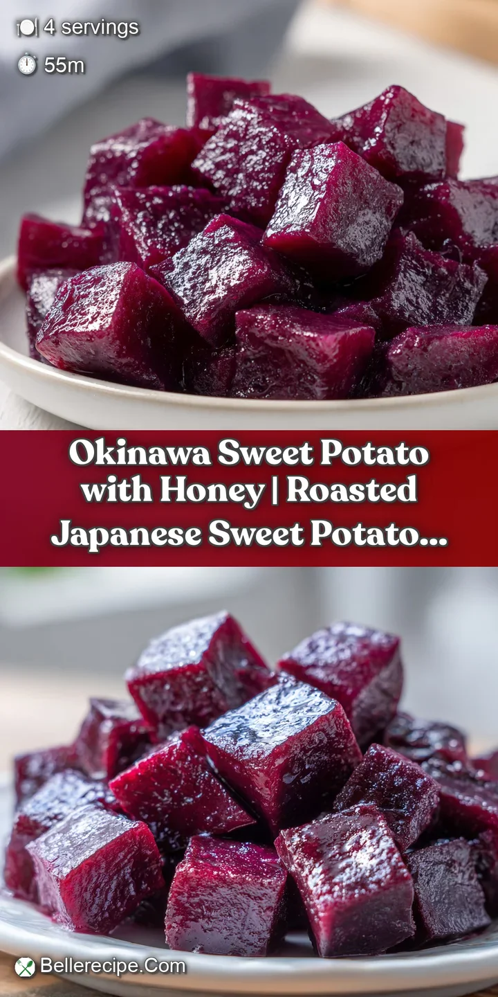 Close-up of sticky, honey-glazed purple sweet potato wedges with a soft, creamy yellow center and charred edges.