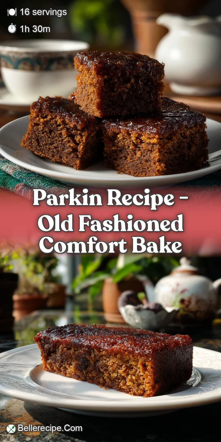 Close-up captures the rich, dark, and slightly cracked surface of the Parkin cake. Hints of spice and warmth visible in th...