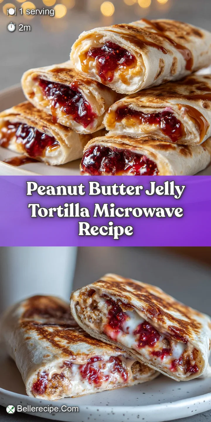 Close-up of a warm, soft tortilla oozing with creamy peanut butter and sweet jelly, a simple comfort food classic, ready t...