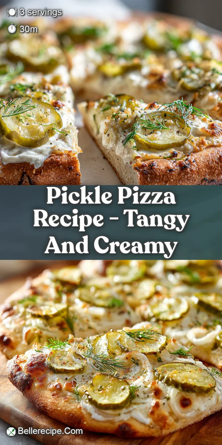 Close-up on pickle pizza highlighting the melted cheese, vibrant green pickles, and blistered, bubbly crust with visible h...