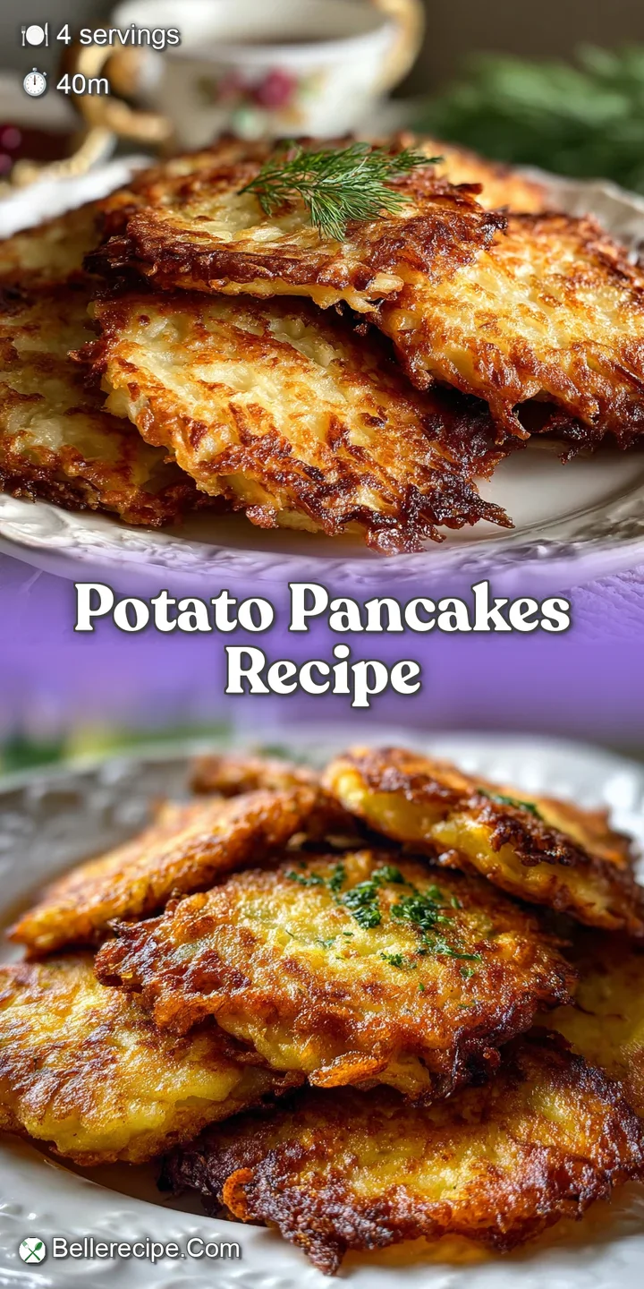 Close-up: Irresistibly crispy, golden-brown potato pancake showing grated potato texture; steam rising, inviting you to ta...