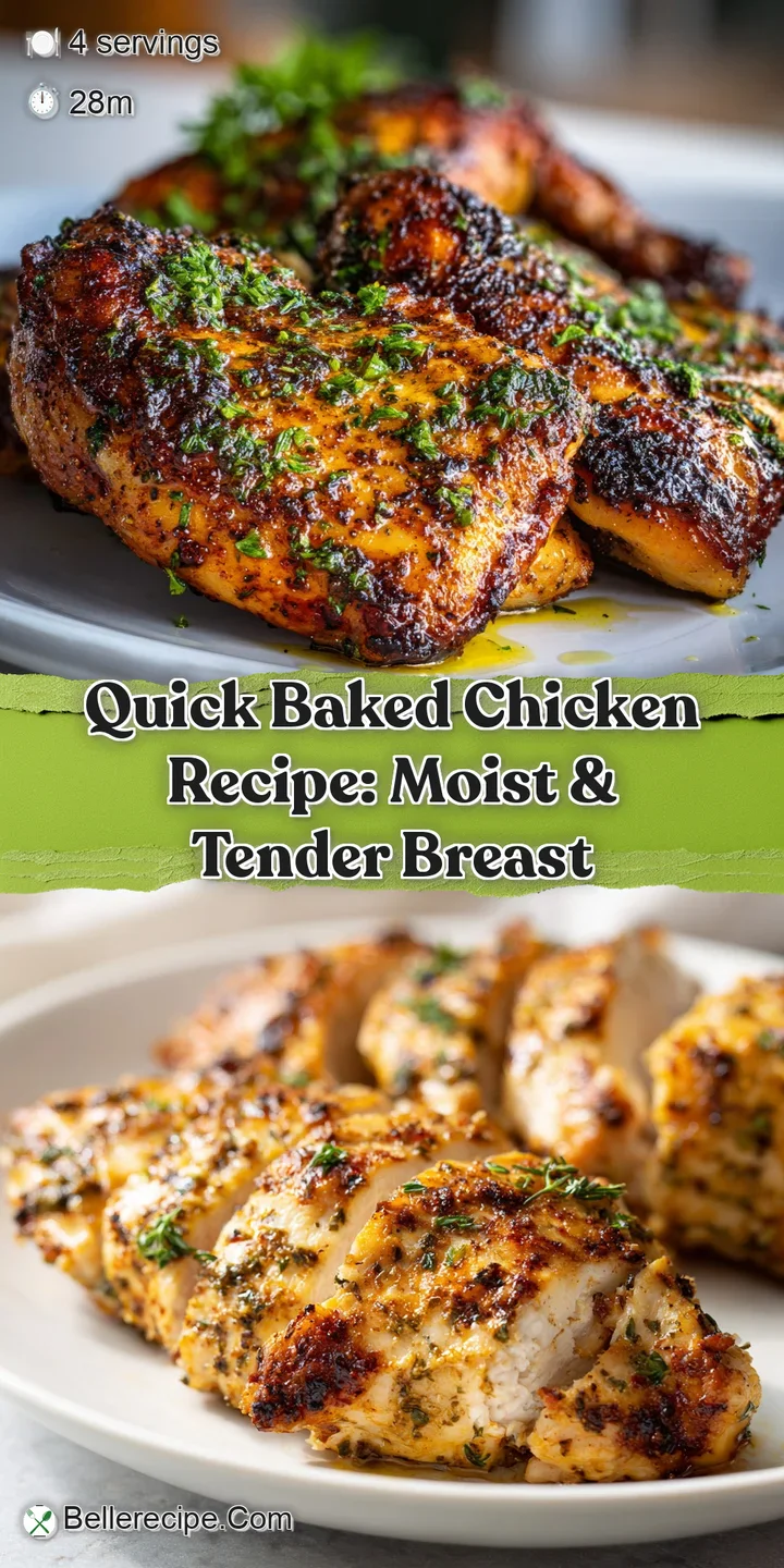 Close-up of juicy baked chicken showing crispy skin and succulent meat, hinting at savory flavors and tender texture.