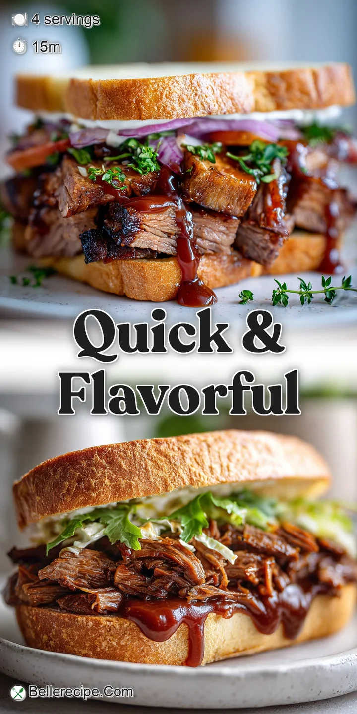 Close-up of tender, smoky brisket, glistening with a tangy barbecue glaze, promising a burst of savory, meaty flavor.