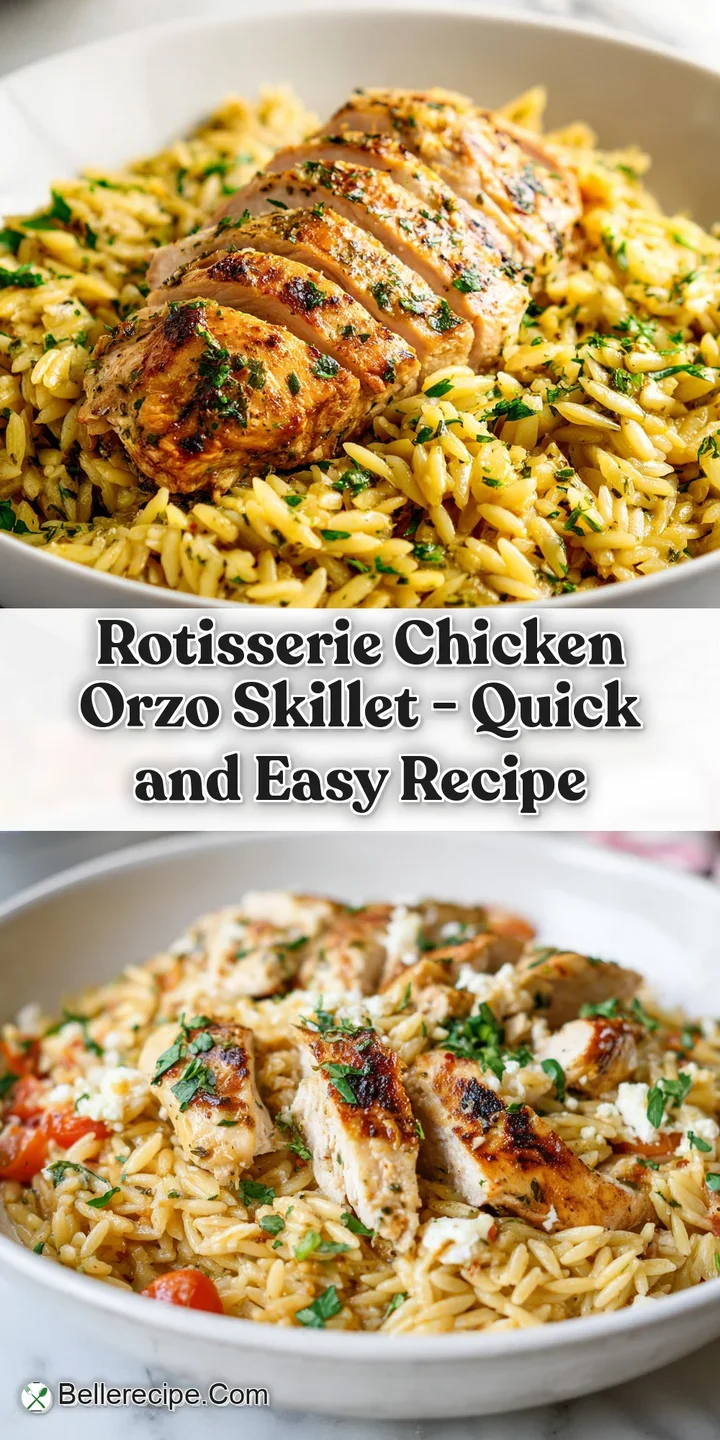 A close-up view of fluffy orzo pasta mixed with shredded rotisserie chicken, glistening with savory sauce.