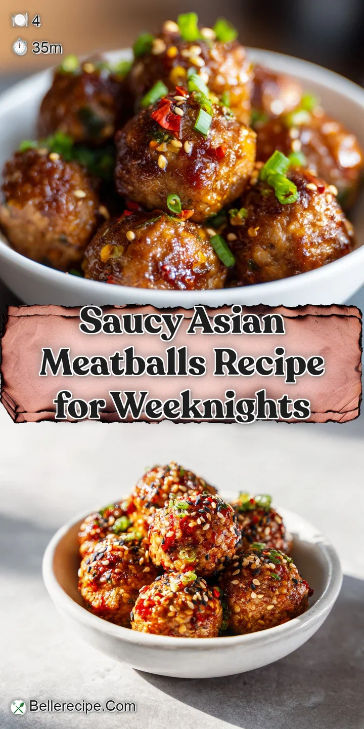 Close-up of glistening Asian meatballs in a savory, umami-rich sauce. The light reflects off the glossy glaze, highlightin...