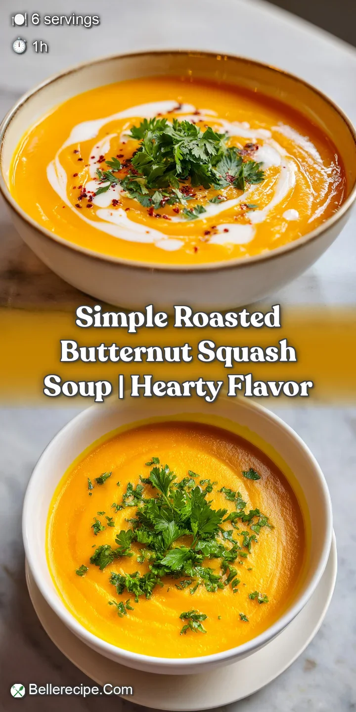 Close-up of velvety butternut squash soup, highlighting the smooth texture and rich, golden hue with flecks of herbs.