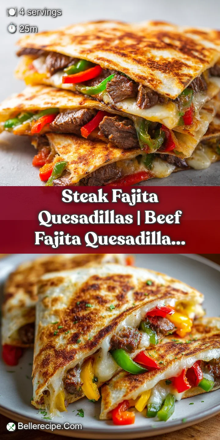 Macro shot of gooey melted cheese stretching between crispy tortillas with charred peppers and seared steak strips.