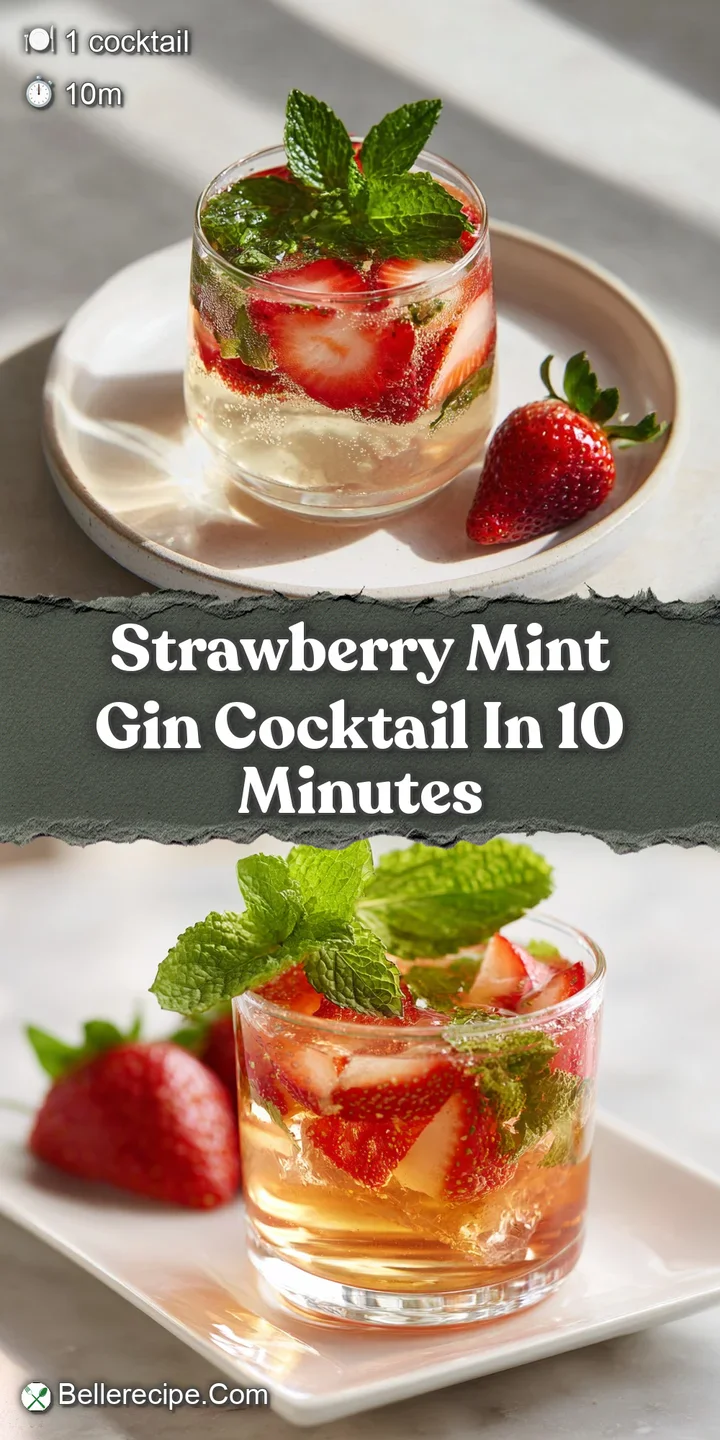 Close-up of a refreshing strawberry mint cocktail, showing the condensation on the glass and the bright colors of the drink.