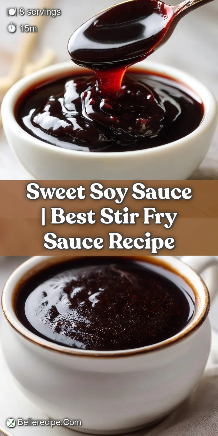 Close-up of shimmering, thick brown sauce dripping from a spoon, showing a rich, viscous and glossy texture.