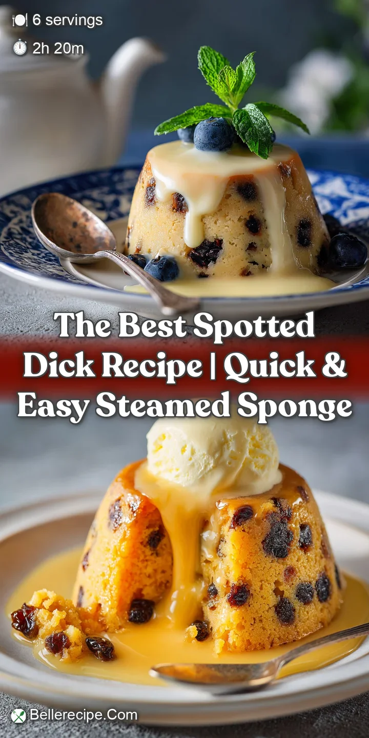 Close-up of a warm, fluffy slice of Spotted Dick with visible currants and a moist, light texture, ideal for a comforting ...
