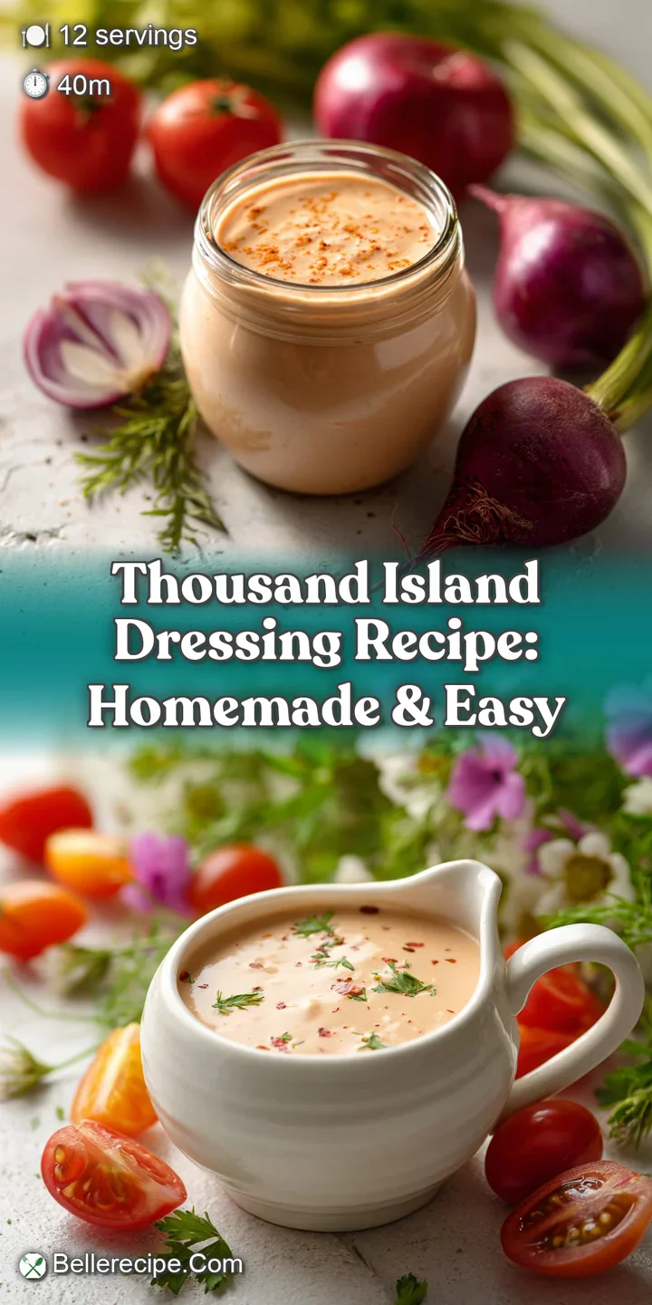 Close-up of thick, glossy Thousand Island dressing, with visible bits of relish and spices creating an appetizing, texture...