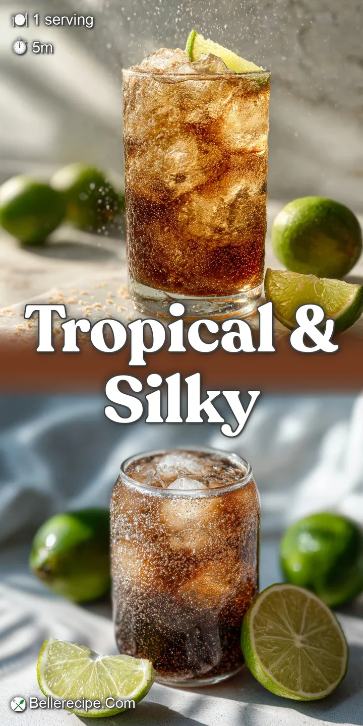 Close-up of fizzy bubbles and swirling coconut cream in a glass, with a bright green lime adding a pop of color. Cool and ...