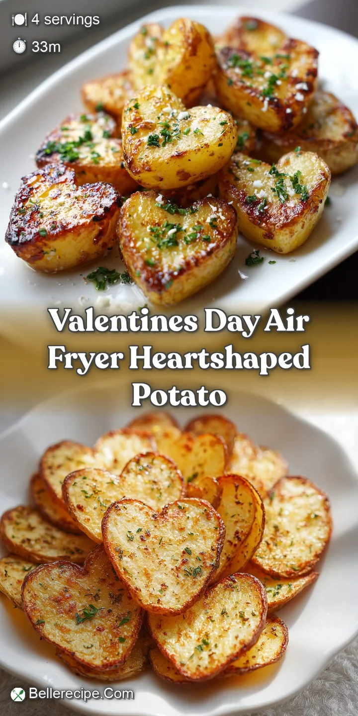 Close-up of a golden potato heart, slightly wrinkled skin, dusted with green herbs; freshly cooked, crispy Valentine's treat.