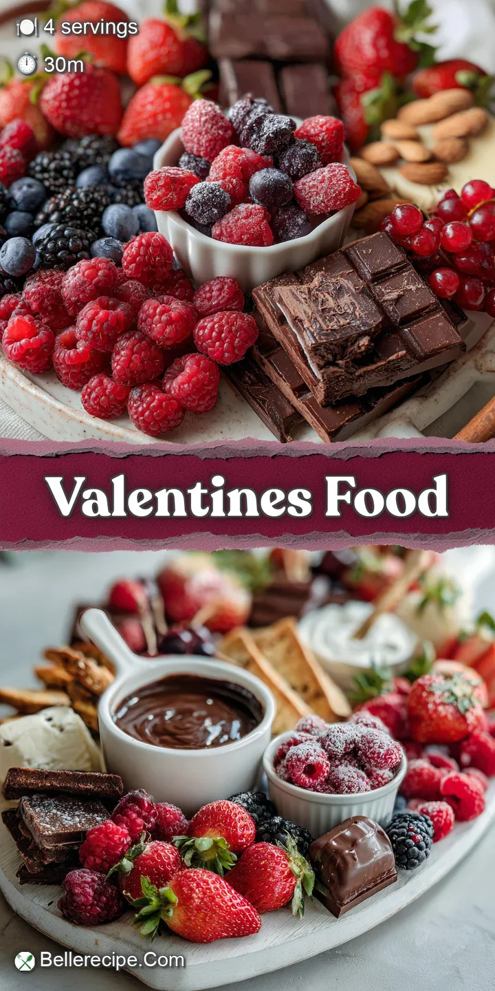 Close-up of glistening strawberries and rich dark chocolate chunks, inviting and sweet on a Valentine's Day-themed charcut...