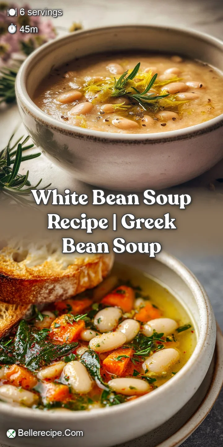 Close-up of steaming white bean soup. Visible steam adds warmth. Drizzle of olive oil creates inviting glossy sheen.