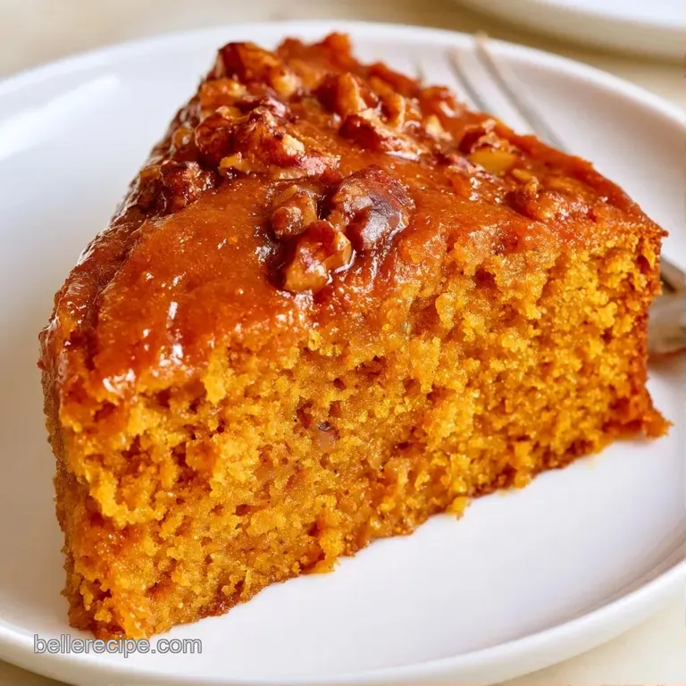 Elegant slice of vibrant orange cake topped with a dollop of cream and cinnamon on a minimalist white plate.