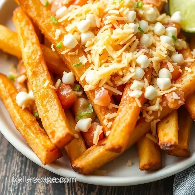 Baked Crispy Fries with Cheesy Boba Drizzle presentation