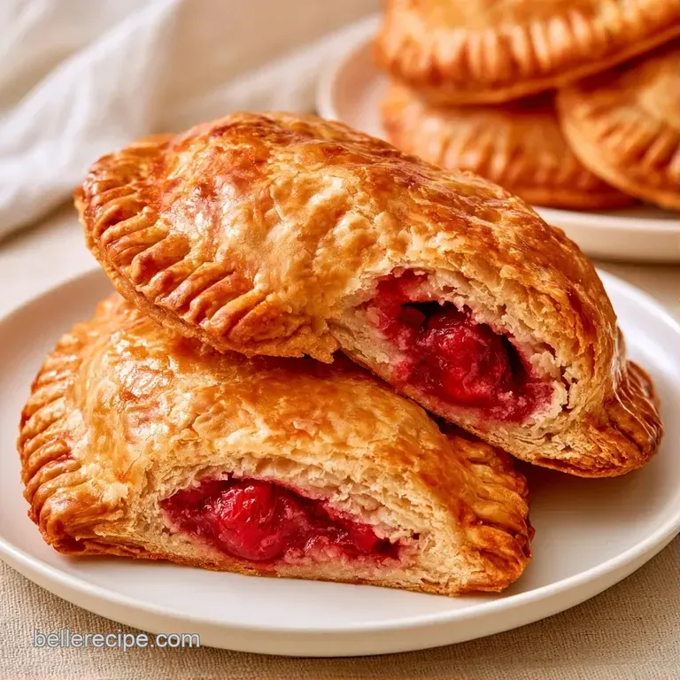 Elegant arrangement of golden pastry pockets on a white plate, garnished with a swirl of cream and mint.
