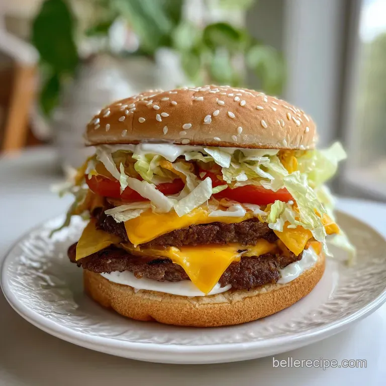 Layered Big Mac bowl, showcasing vibrant lettuce, juicy beef, creamy sauce, and melted cheese cascading down the side.