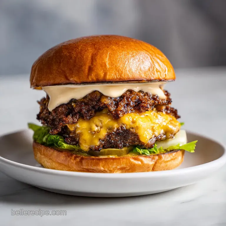 A gourmet burger with melted cheese and fresh lettuce served on a wooden board with crispy golden potato wedges.