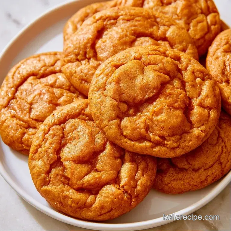 A stack of soft orange-hued cookies on a white ceramic plate, garnished with a cinnamon stick and a linen napkin.