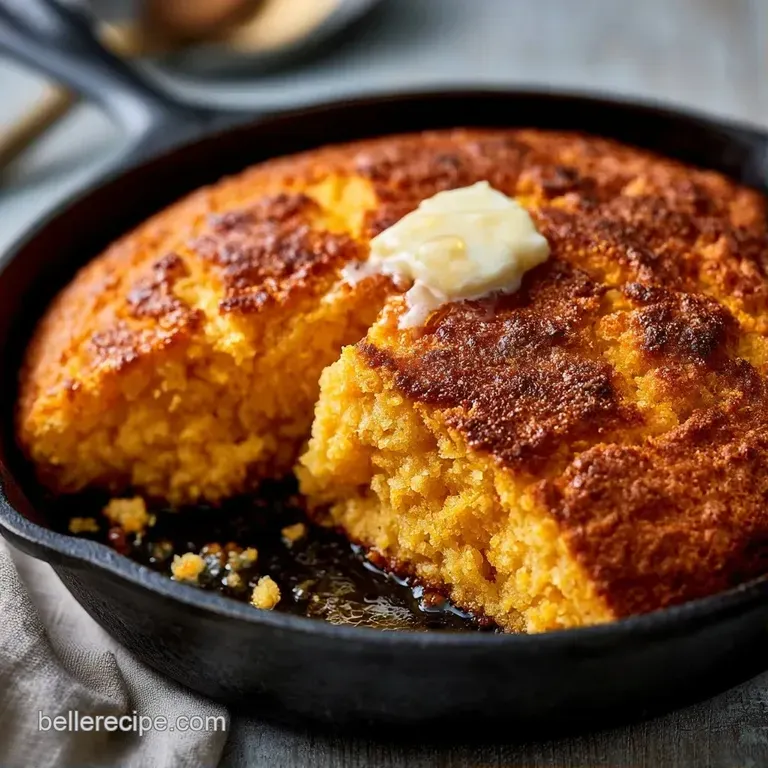 Slices of golden-yellow cornbread arranged on a white plate, topped with a melting pat of creamy yellow butter.