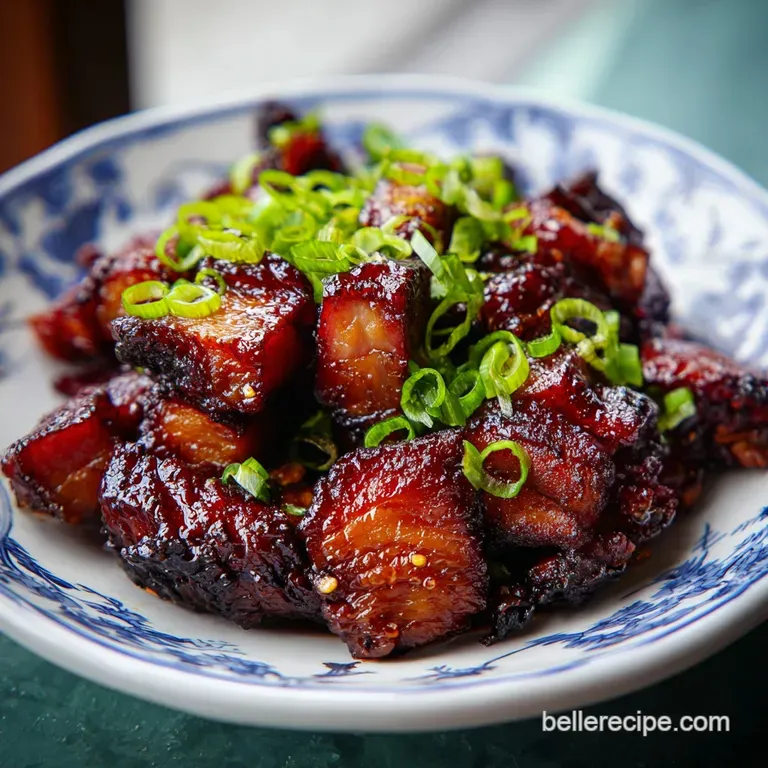 Glossy char siu chicken arranged elegantly on a white plate, sauce drizzled artfully, vibrant cilantro garnish. Delectable!