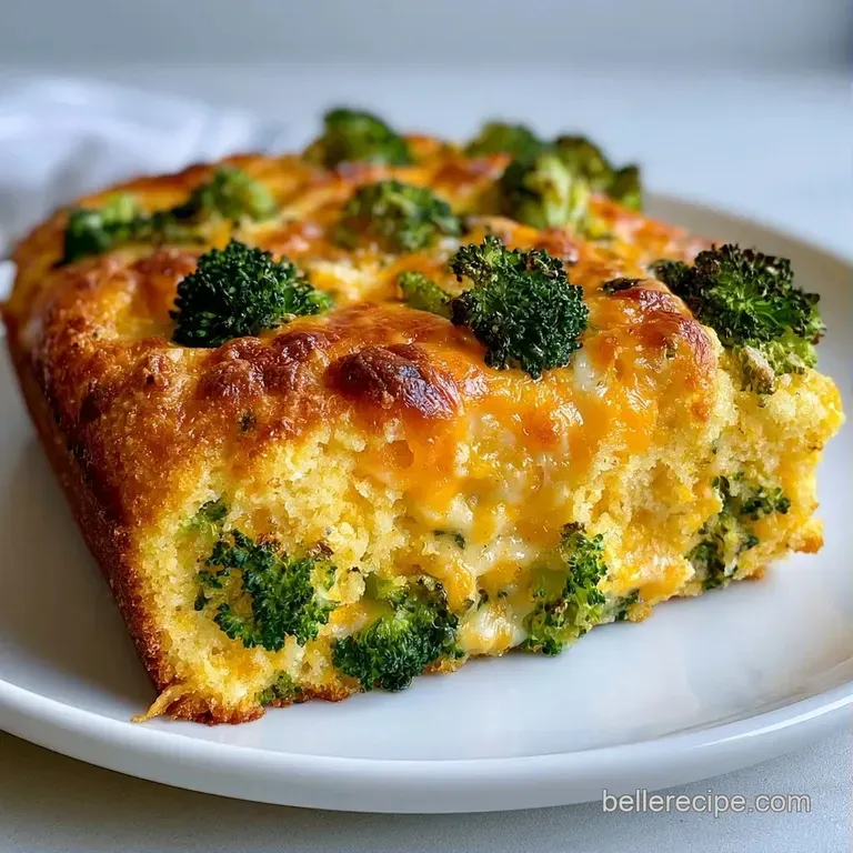 A thick slice of golden corn cake topped with melted butter on a white ceramic plate with a linen napkin nearby.