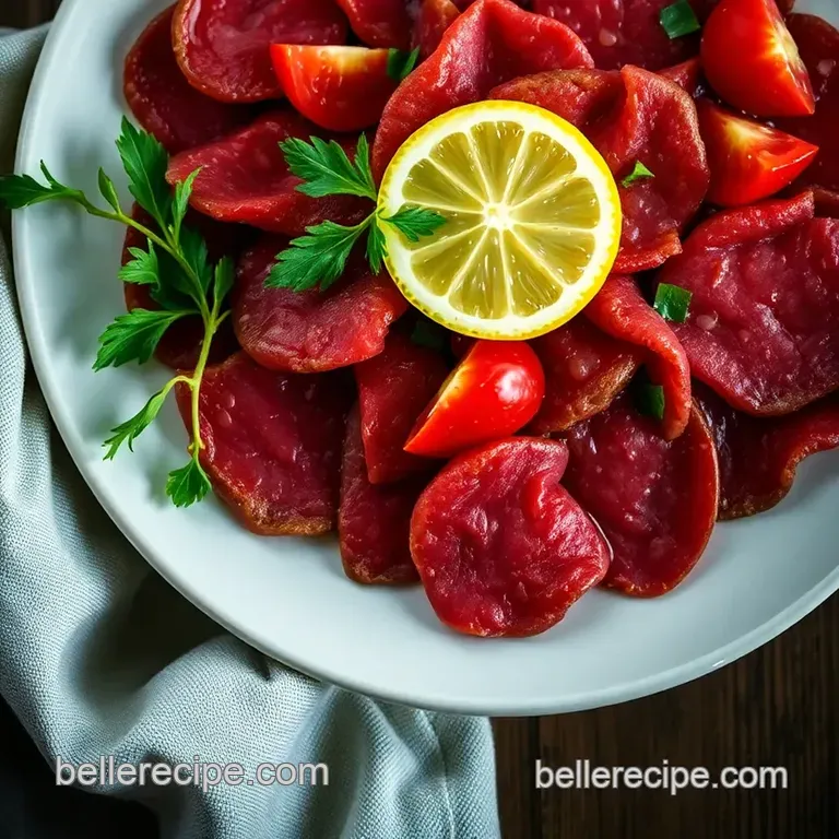 Classic Beef Carpaccio with Capers and Arugula presentation