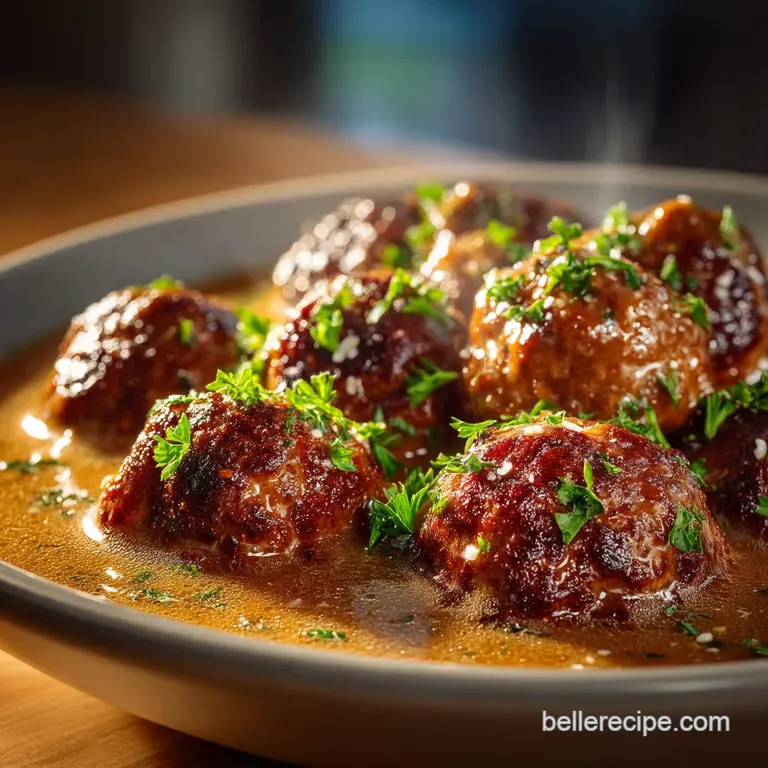 The Ultimate Comforting Meatballs and Rich Pan Gravy presentation