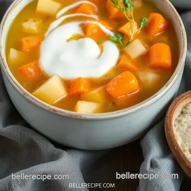 Czech Creamy Potato and Dill Soup with Sour Cream Delight presentation