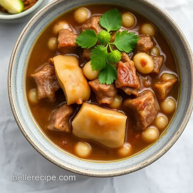 Savory Menudo with Beef Tripe & Spices presentation