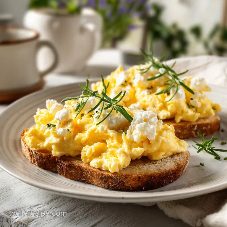 Soft scrambled eggs mixed with cottage cheese, served with vibrant green chives and cracked black pepper on a white plate.