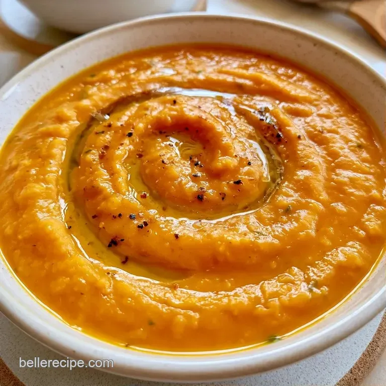 A rustic ceramic bowl of golden soup beside a crusty piece of toasted sourdough on a neutral linen cloth.