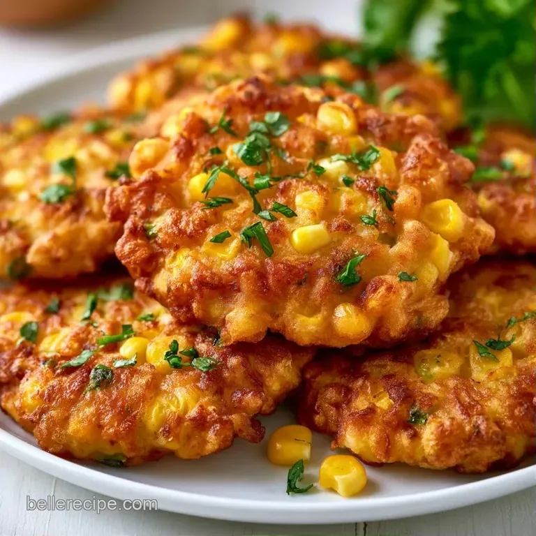 Three golden corn patties arranged on a white plate with a swirl of aioli and a sprinkle of fresh green chives.