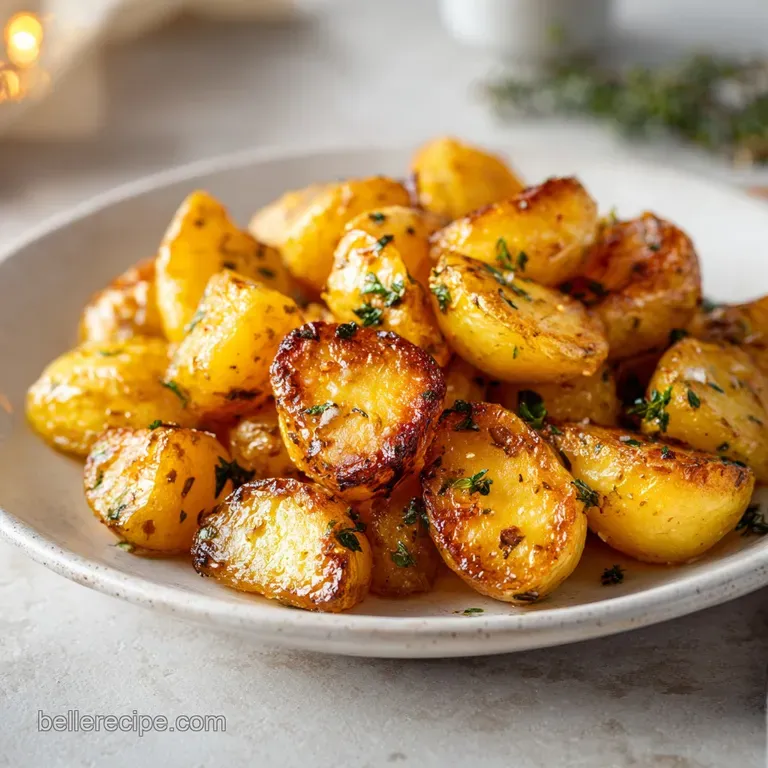 Crispy potato wedges arranged artfully on a rustic plate, drizzled with lemon-herb oil and a sprig of rosemary.