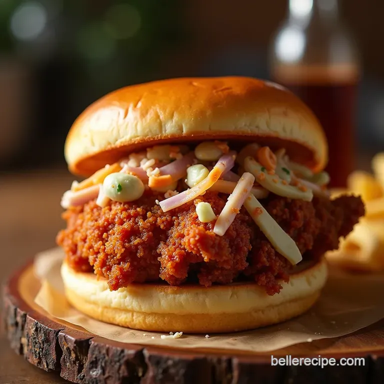 The Nashville Knockout Crispy Hot Chicken Sandwich with Tangy Slaw presentation