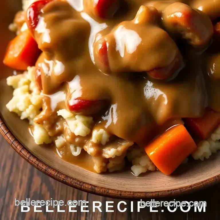 Crockpot Smoked Sausage with Rich Gravy presentation