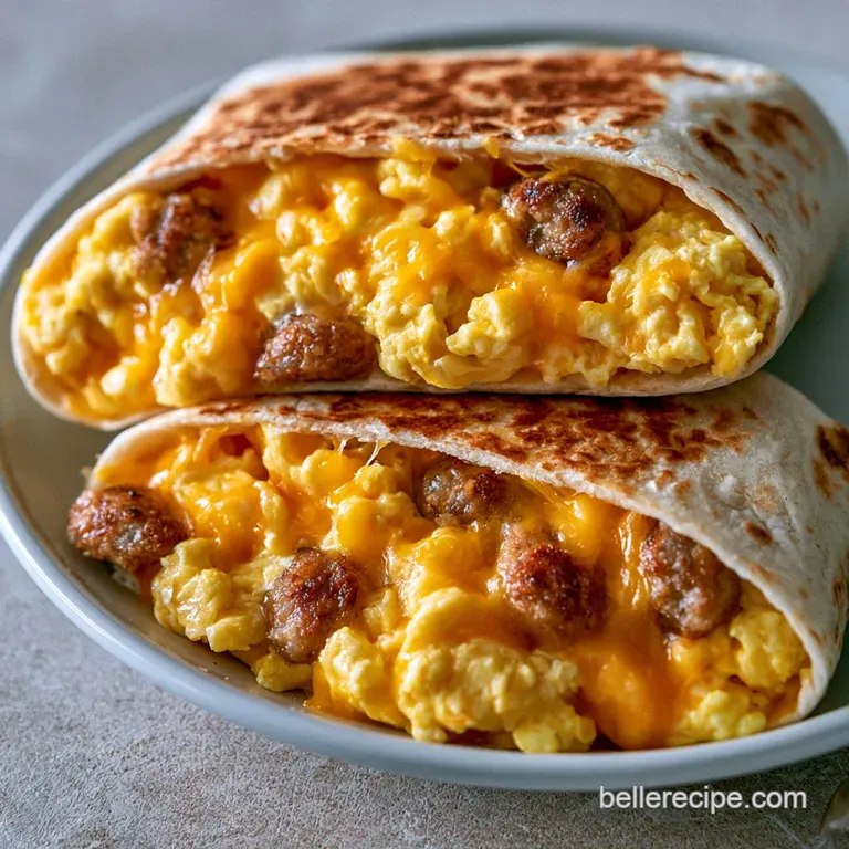 Three folded tortillas filled with bright eggs and red salsa on a ceramic plate with slices of creamy avocado.