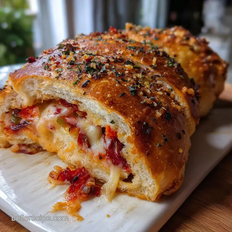 Garbage Bread: Easy Pepperoni and Cheese Stromboli Loaf presentation
