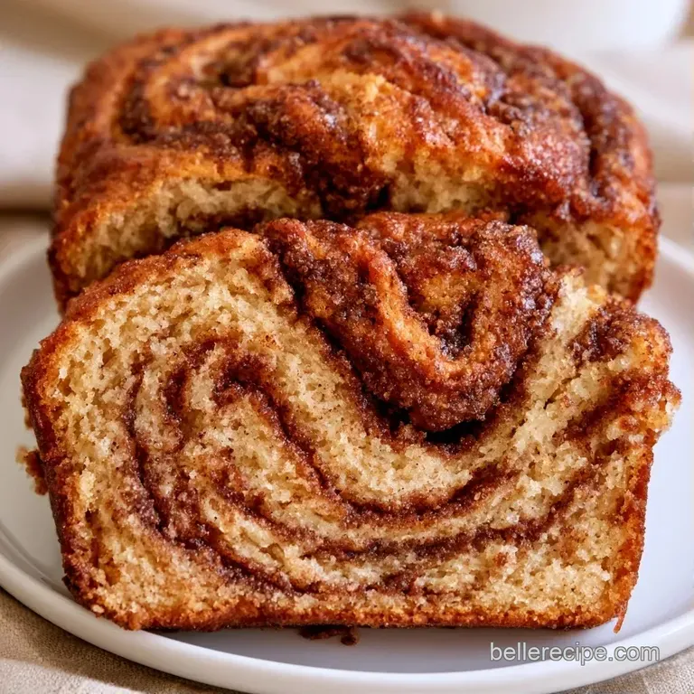 Thick, golden-brown slices of swirled bread stacked neatly on a ceramic plate with a drizzle of glistening honey.