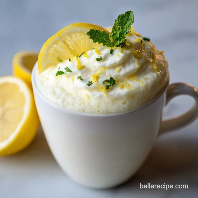 Tall glass of layered frosted lemonade with a sugared rim and bright yellow lemon slice. Cool and inviting.