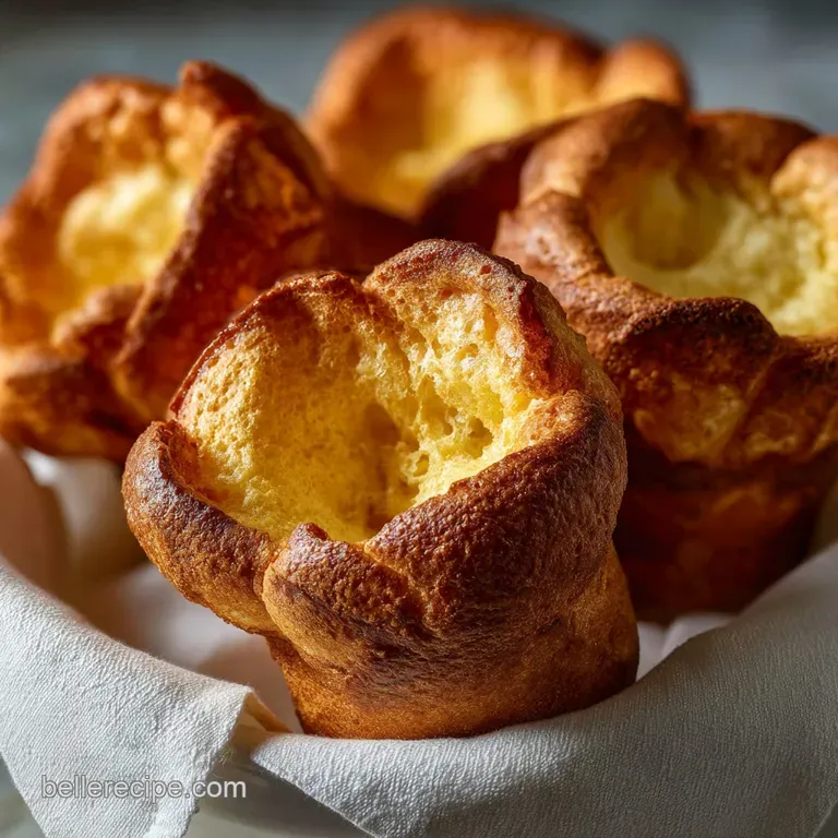 Tall, golden popover served in a ramekin, steam rising, promising a light, airy bite, with a pat of butter melting on top.