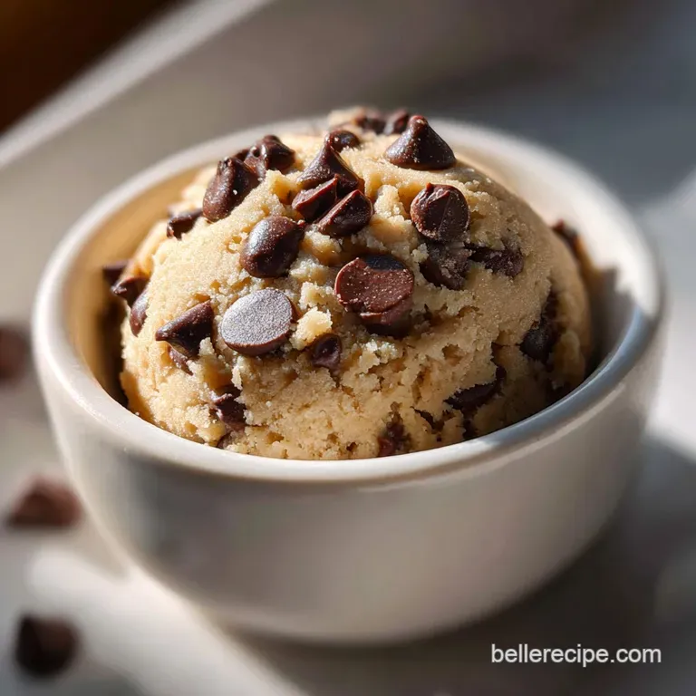 Edible dough artfully scooped into a clear glass, topped with chocolate shavings. A sweet, single-serving treat!