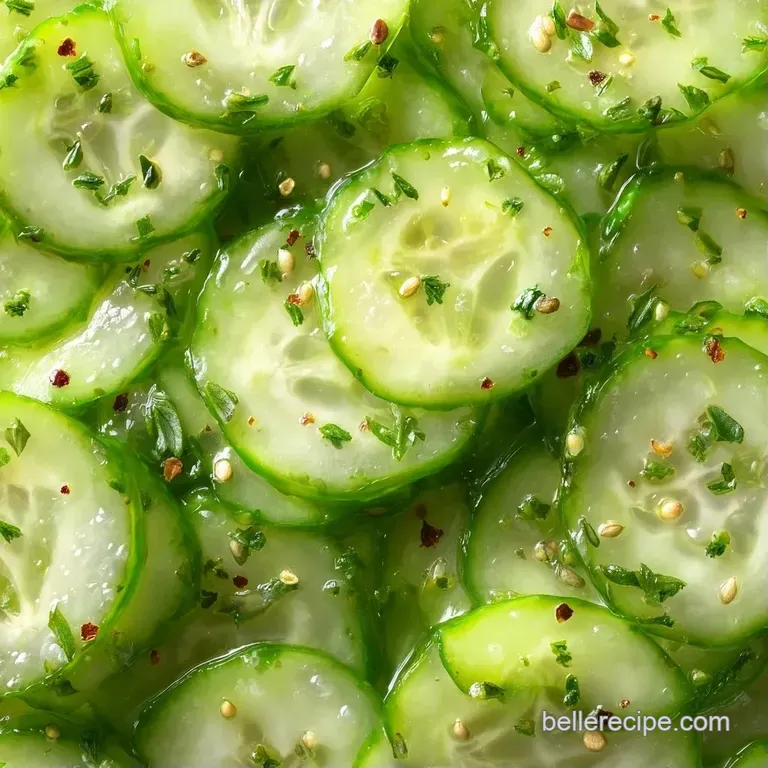 Thinly sliced green cucumbers neatly stacked on a white ceramic plate, garnished with a tiny sprig of fresh dill.