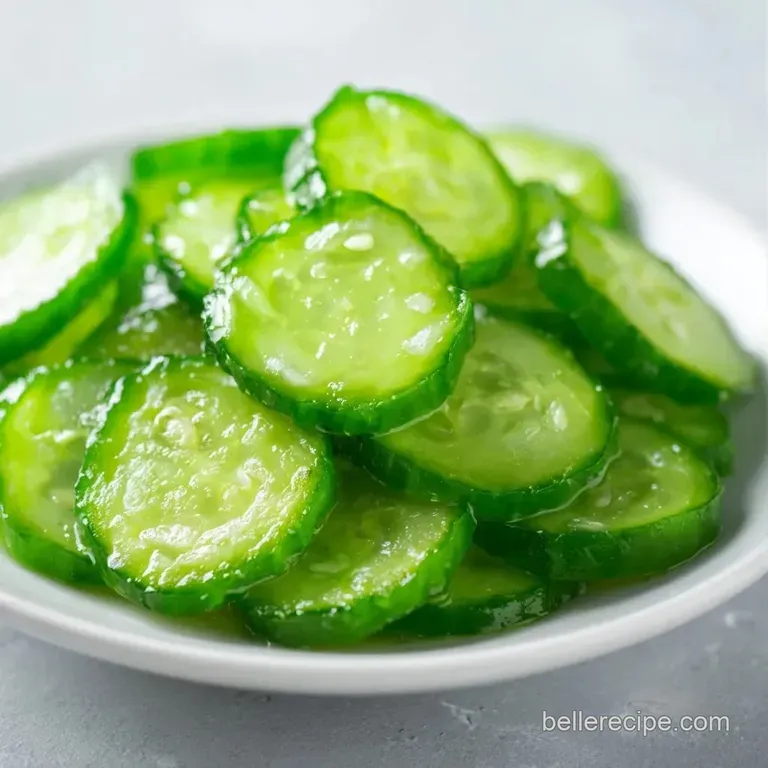 Neatly stacked pale green cucumber rounds on a white ceramic platter, garnished with peppercorns and fresh dill.