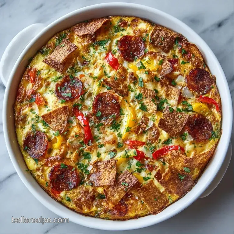 Vibrant red chorizo and soft yellow eggs garnished with fresh cilantro and crumbled white cheese on a modern matte plate