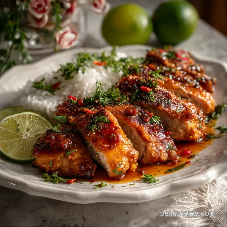 Elegant plate featuring tender chicken breast, drizzled with a creamy lime sauce. Accented by black beans and a sprinkle o...