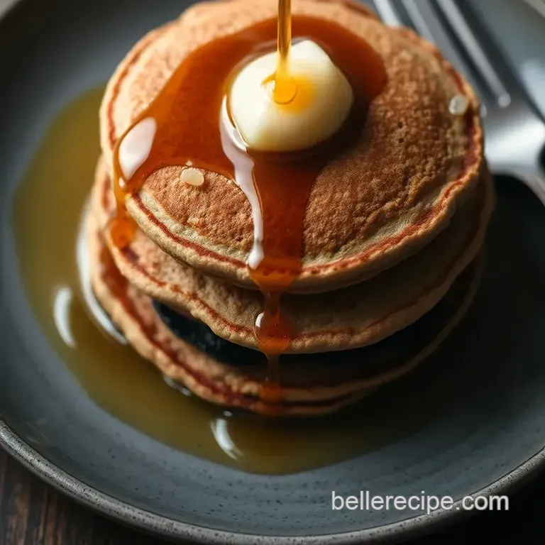 Fluffy Buckwheat Pancakes with Maple Syrup presentation